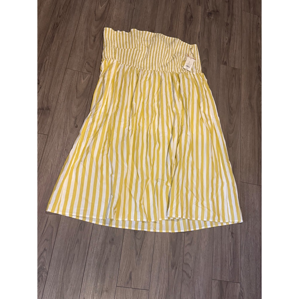 NWT A New Day Yellow White Striped Smocked Strapless Tube Midi Dress Plus 4X